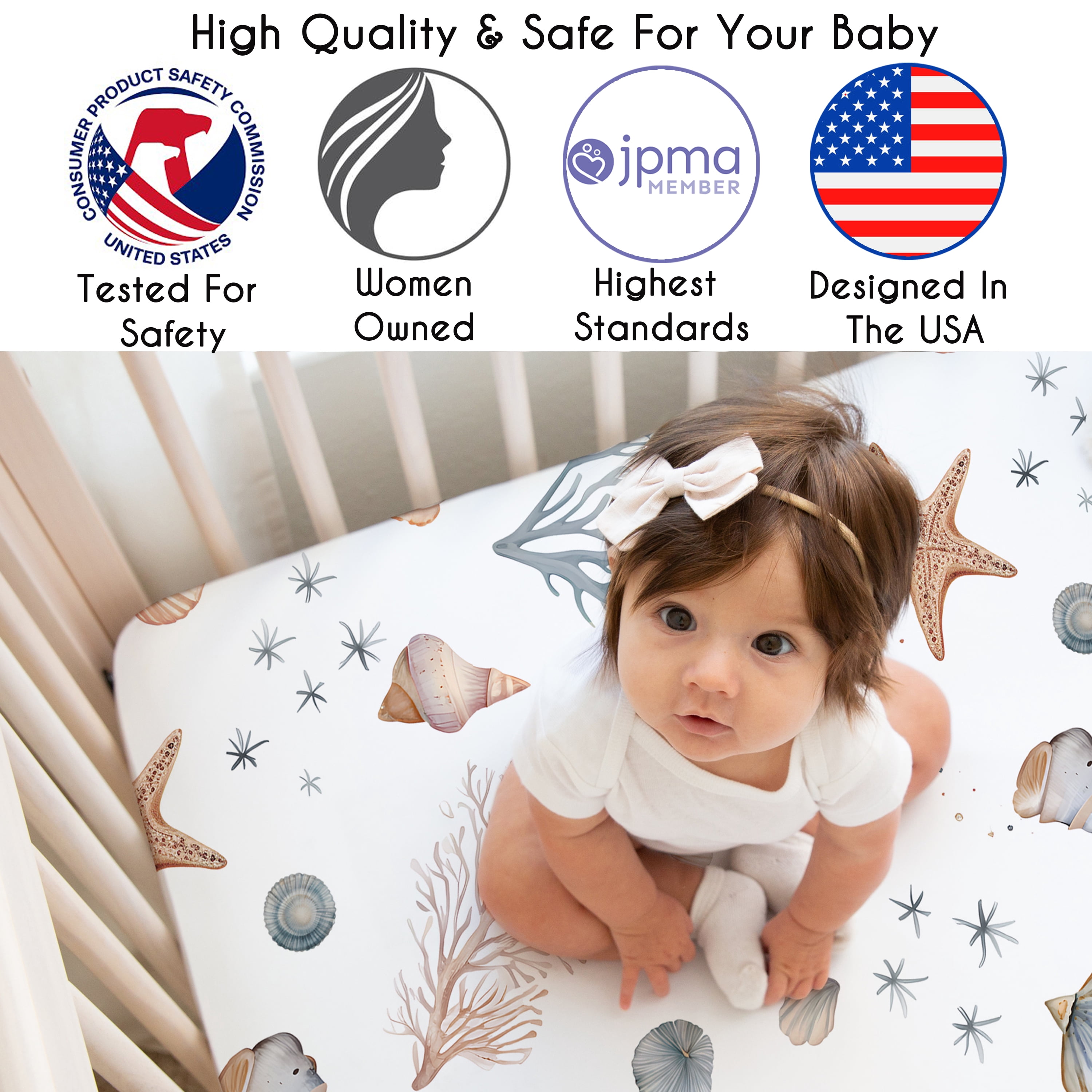 Sweet Jojo Designs Ocean Seashells Boy, Girl, Unisex/Gender Neutral Fitted Crib Sheets Set 2 Piece