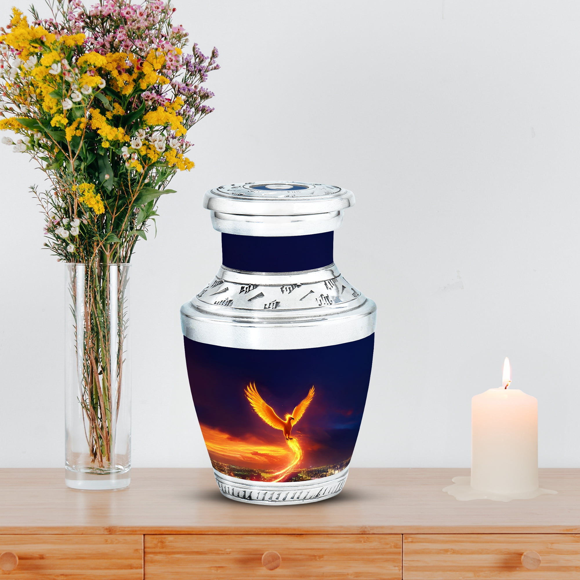 MUKTIVE Phoenix Decorative Small Urn for Human Ashes Husband & Wife, Dark Blue Keepsake Memorial Urns for Ashes Male & Female Cremation, Unique Urns for Funeral, Burial Urn for Mom & Dad, 3 Inch