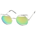 thumbnail image 2 of sunglassLA Unisex Women's Cut-Out Metal Open Frame Mirrored Lens Round Cat Eye Sunglasses (Silver / Pink-Green Mirror) - 52mm, 2 of 4