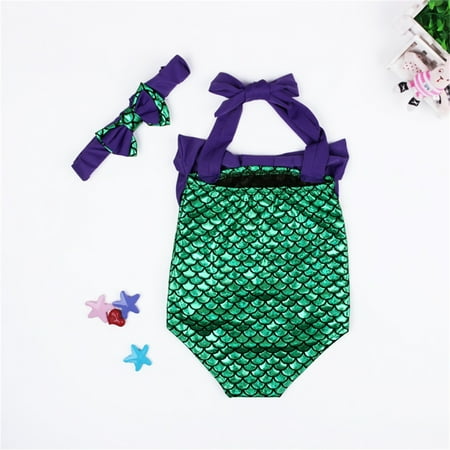 

nsendm Toddler Girl Swimsuit Fish Scales Bowknot Strap Bathing Suit Swimwear Hairband 2pcs For Girls Swim Practice Suit Swimwear Green 12 Months