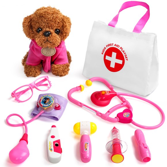 Kit médico Fajiabao para niños de 3 a 5 años con perro de peluche rosa