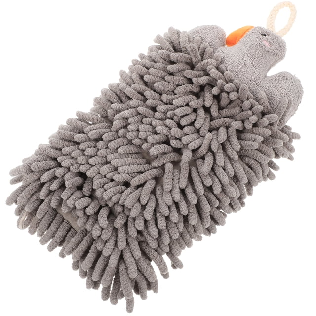 Miangastore Hanging Towel Grey Chenille Fabric Water Absorbent Simple Appearance Design 1Pack