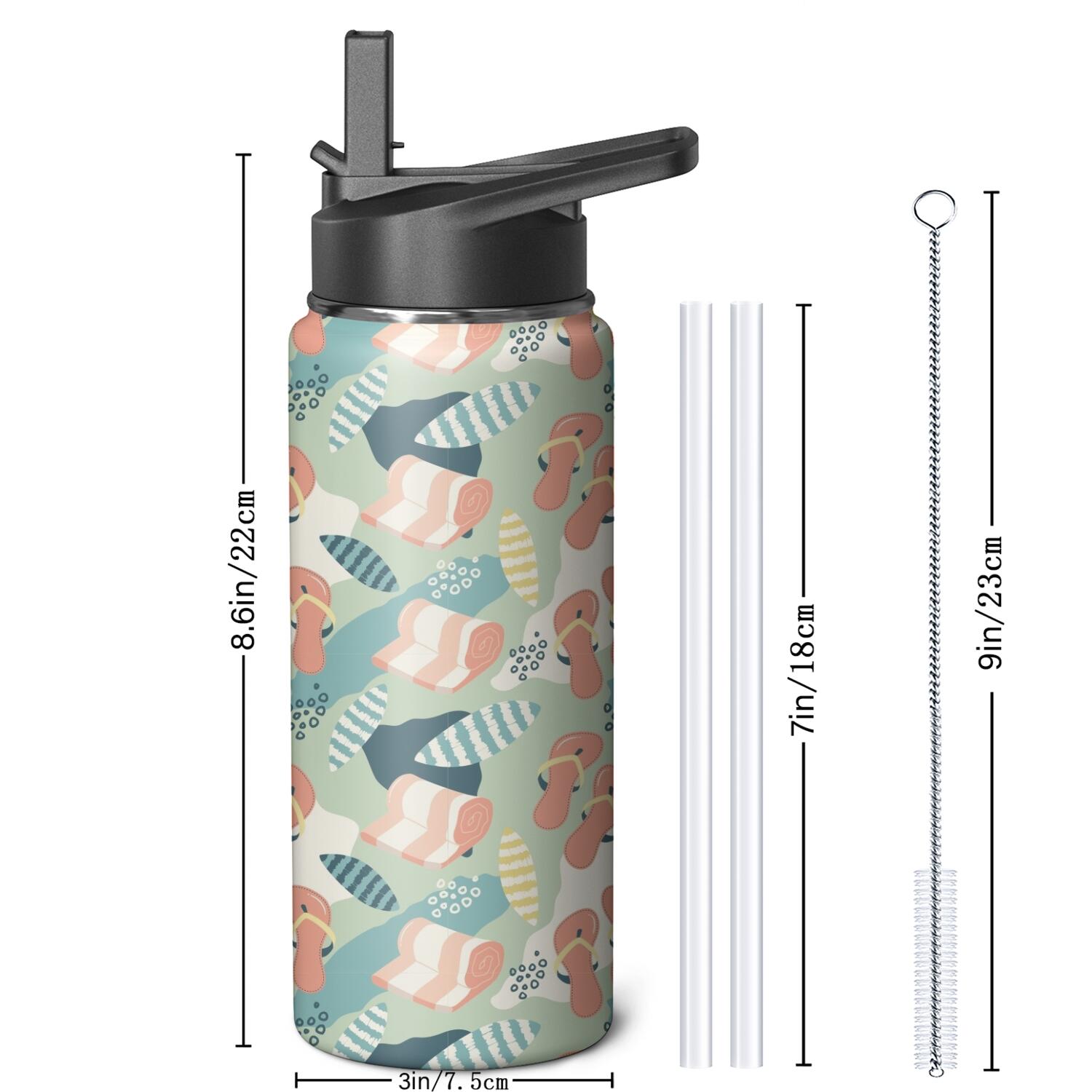 Modern 18 oz Insulated Stainless Steel Water Bottle with Straw & Cleaning Brush , Leakproof, BPA-Free, 304 Stainless Steel, Wide Mouth, Travel Mug for Car, Gym, Office