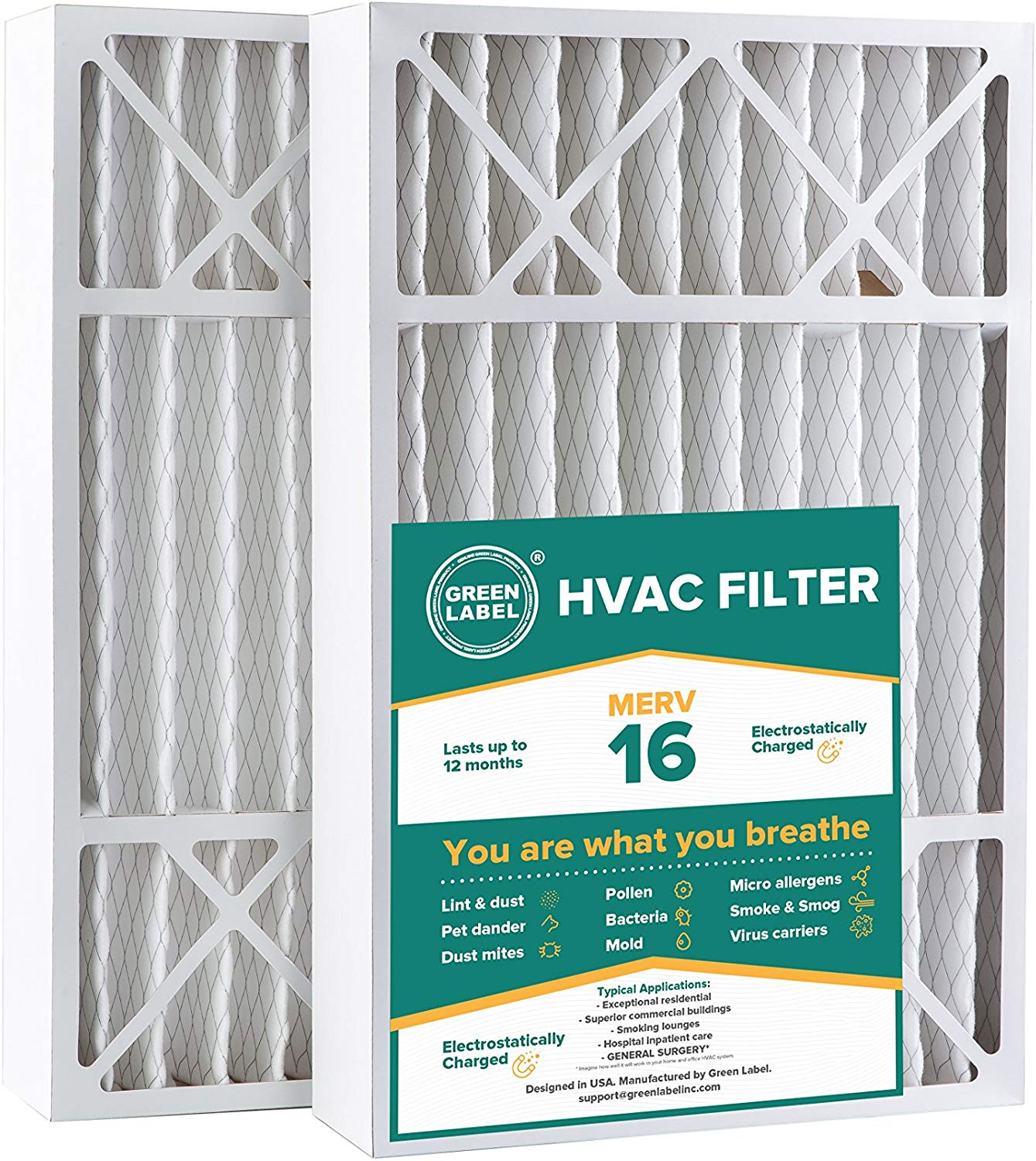 AC Furnace Air Ultra Cleaning Filter MERV 16 Green Label HVAC Air Filter 20x25x1 Pack of 4
