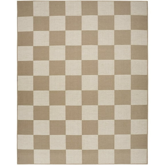 HomeRoots 8' X 10' Natural And Ivory Geometric Power Loom Washable Non Skid Area Rug