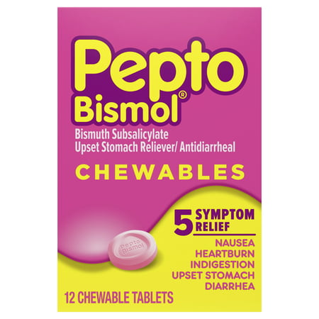 Pepto Bismol Chewable Tablets for Nausea, Heartburn, Indigestion, Upset Stomach, and Diarrhea Relief, Original Flavor 12 (Best Cure For Upset Stomach Nausea)