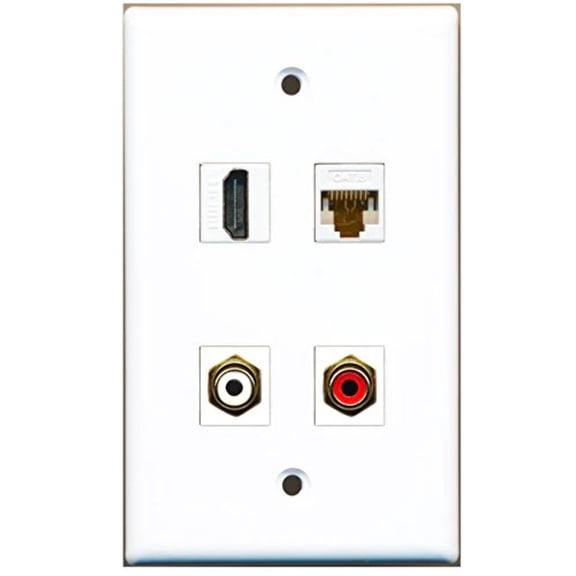 RiteAV - 1 Port HDMI 1 Port RCA Red 1 Port RCA White 1 Port Cat6 Ethernet White Wall Plate