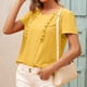 thumbnail image 4 of Camiseta de mujer Verano Cuello redondo Manga corta Casual Top suelto, Amarillo, S Noticed AP001321-05, 4 of 7