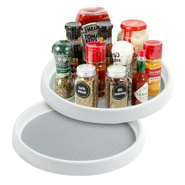 Kusmil 2 Pcs Turntable Lazy Susan Organizer Non-Slip Silicone Condiment Holder 10*10in Revolving Cupboard Organizer for Kitchen, Cabinet, Pantry Countertop