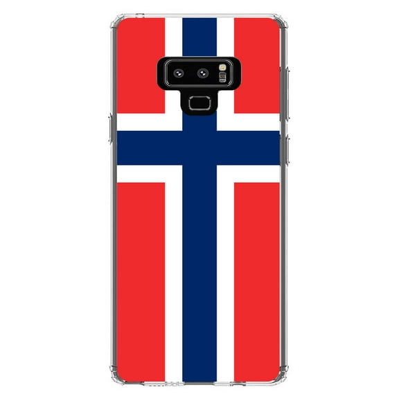 DistinctInk Clear Shockproof Hybrid Case for Samsung Galaxy Note 9 - TPU Bumper, Acrylic Back, Tempered Glass Screen Protector - Norway Flag Red White Blue - Norway