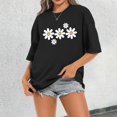 thumbnail image 2 of T Shirts for Women Short Sleeve Crewneck Floral Print Graphic Tee Summer Simple Drop Shoulder Breathable Casual Tops Black L, 2 of 5