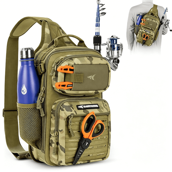 AUQ Tactical Sling Tackle Bag-Fishing Backpack Storage Fishing Gear and Equipment