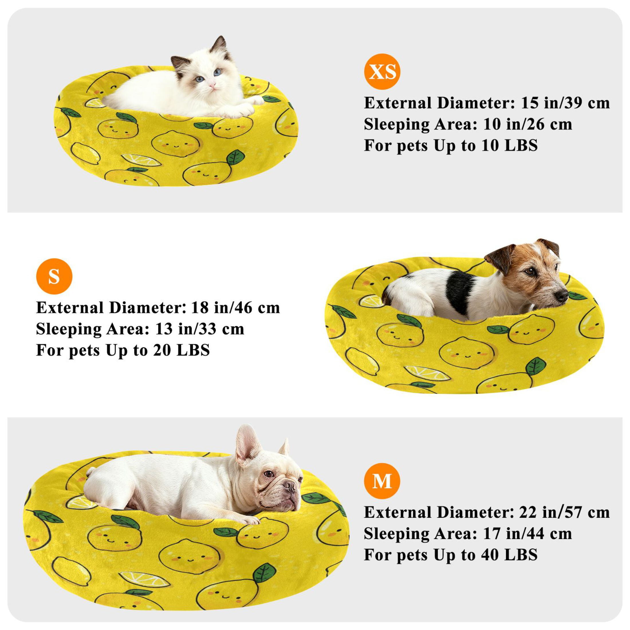 Iauyy Pet Couch Donut Cat Bed for Indoor Cats/Small Dogs Washable & Machine with Non-slip Bottom Calming Cat Furniture, Lemon Cartoon Wallpaper (M)