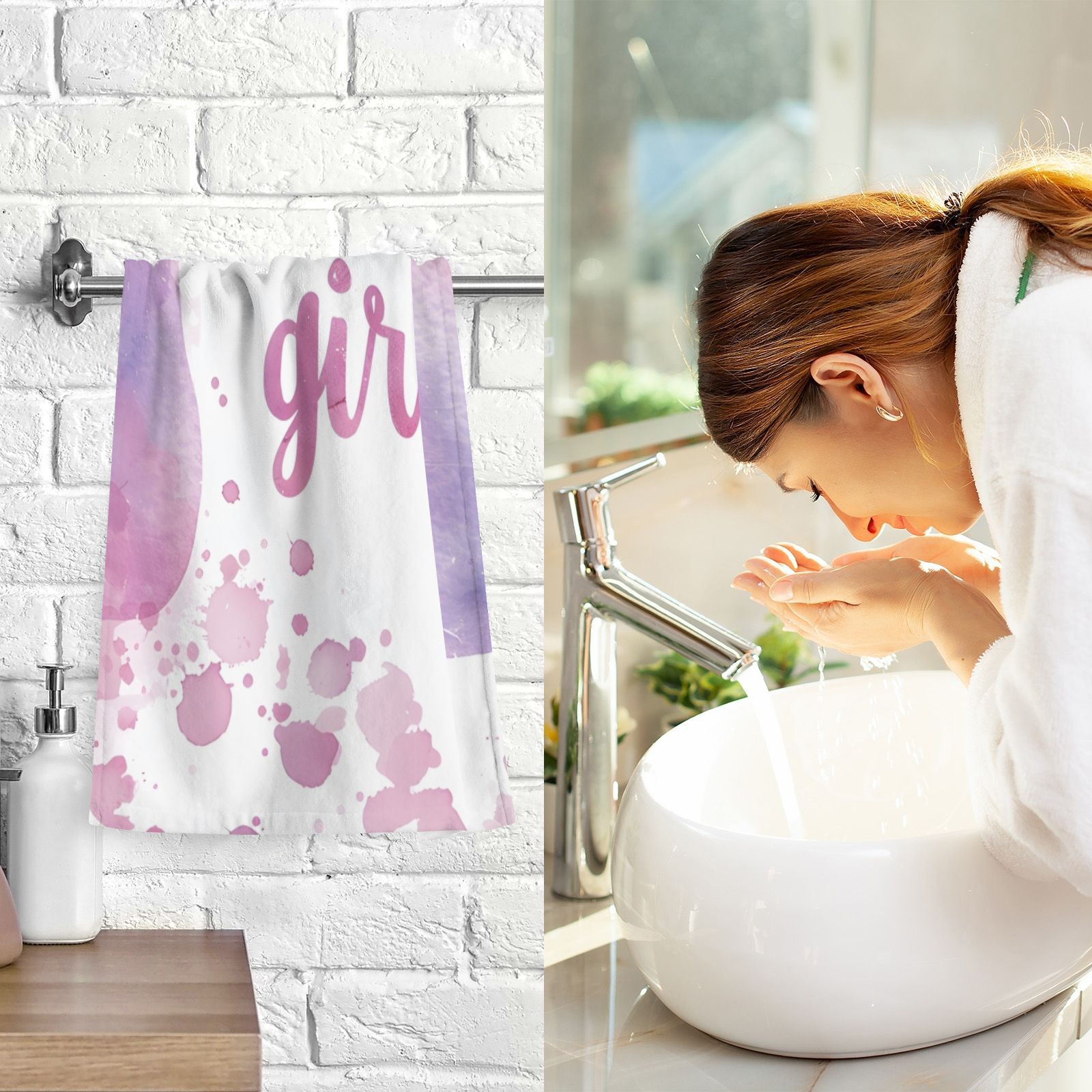 It's A Girl Hand Towels Cotton Bath Towels Large Face Towels Absorbent for Bathroom 2 Packs