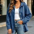 thumbnail image 5 of Smsaxvxz Women's Denim Hooded Jacket Fall Fashion Oversized Drawstring Button Jean Coat with Pockets Blue M, 5 of 9