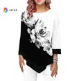 thumbnail image 1 of [Cy] mujer estampado Floral O cuello manga larga Irregular dobladillo túnica blusa superior suelta camisapangjing, 1 of 4