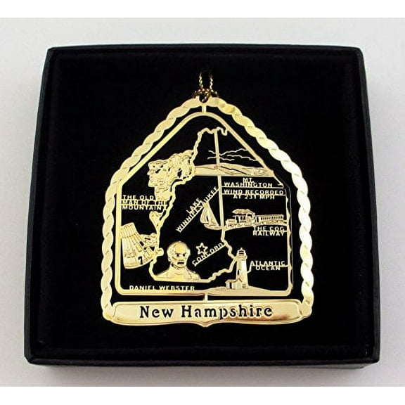 New Hampshire State Brass Ornament Black Leatherette Gift Box