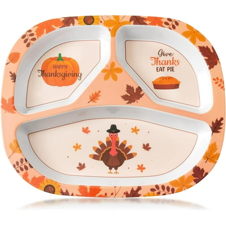 Thanksgiving Platter Gift - 3 Section Thanksgiving Melamine Platter, Turkey Serving Tray, Fall Pumpkin Serving Dish Table Decor for Fruit Snack Dessert Outdoor Indoor Dinner Party Supplies