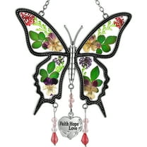 KY&BOSAM Faith Hope Love Glass Butterfly Suncatchers Silver Zircon & Stained glass and really flower material Color box packing Make Happy Mother's Day Gifts for Mom Birthday Christmas