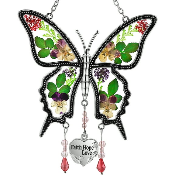 KY&BOSAM Faith Hope Love Glass Butterfly Suncatchers Silver Zircon & Stained glass and really flower material Color box packing Make Happy Mother's Day Gifts for Mom Birthday Christmas
