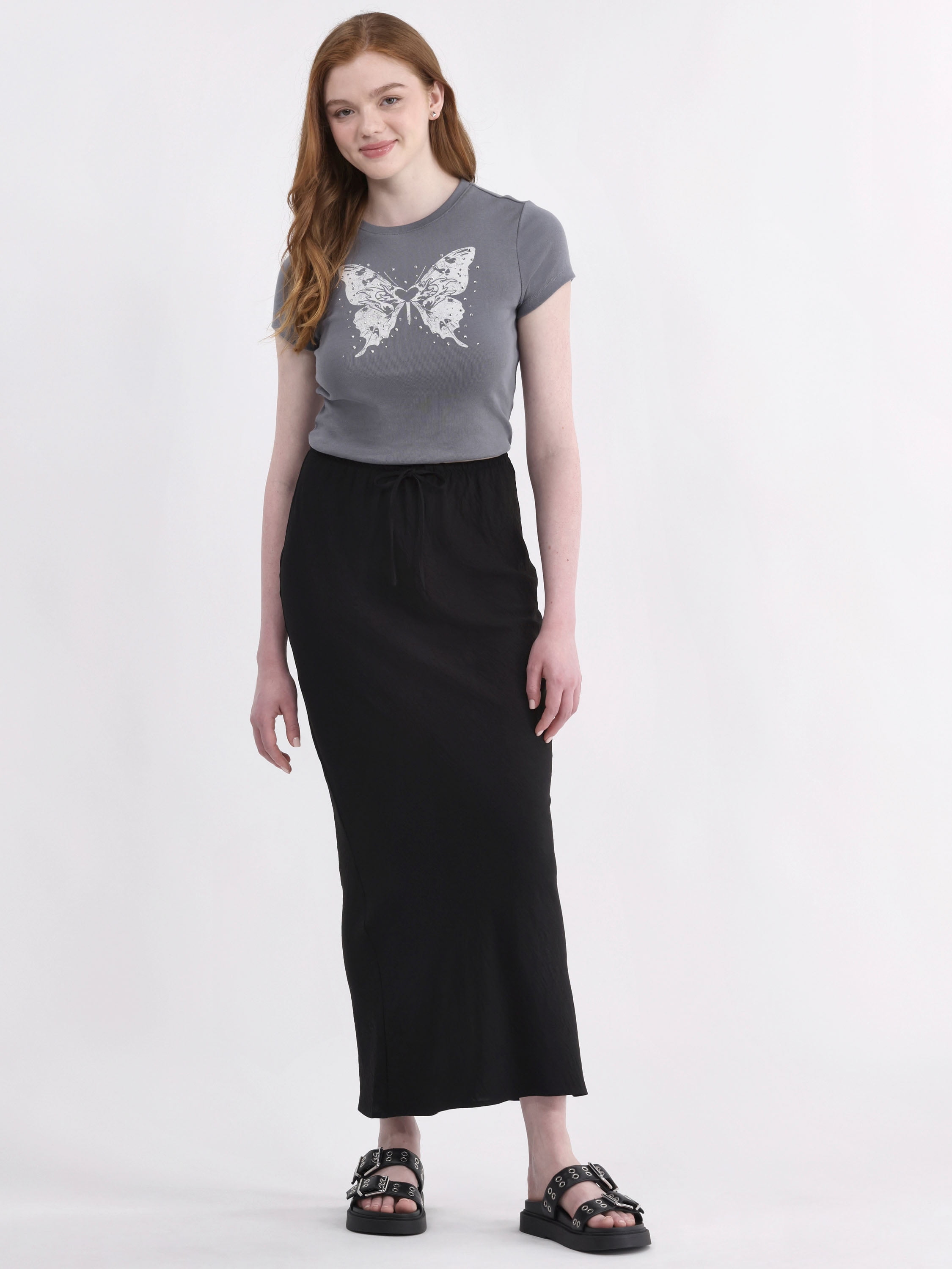 No Boundaries Slip Drawstring Maxi Skirt, Women's