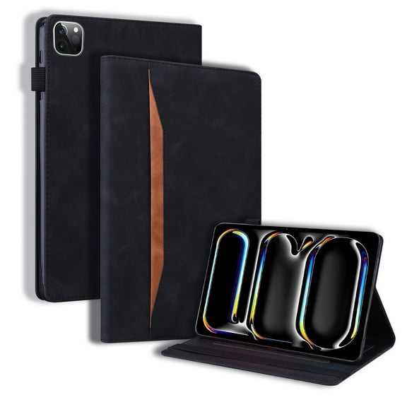 ELEHOLD Multi-Angle Stand Leather Case for iPad Pro 11 inch 2024 with Card Slots Kickstand Shockproof Business Men Women Case for iPad Pro 11" 2024,Black