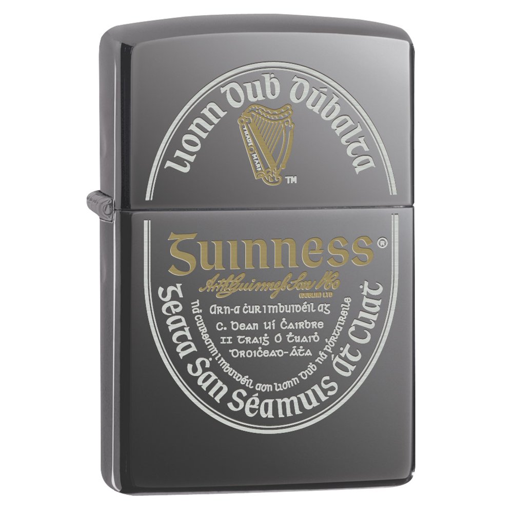 Zippo Lighter Guinness Beer Irish Logo Black Ice 79329