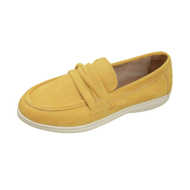 Xfvqtps Mocassins Décontractés pour Femmes à Enfiler Chaussures Plates Confortables Automne Respirantes Bout Rond Mocassins avec Semelle Intérieure Coussinée Chaussures de Marche Légères Jaune