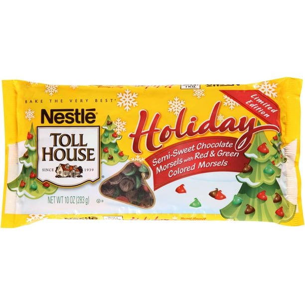NESTLE TOLL HOUSE Holiday SemiSweet Chocolate Morsels with Red & Green Colored Morsels 10 oz
