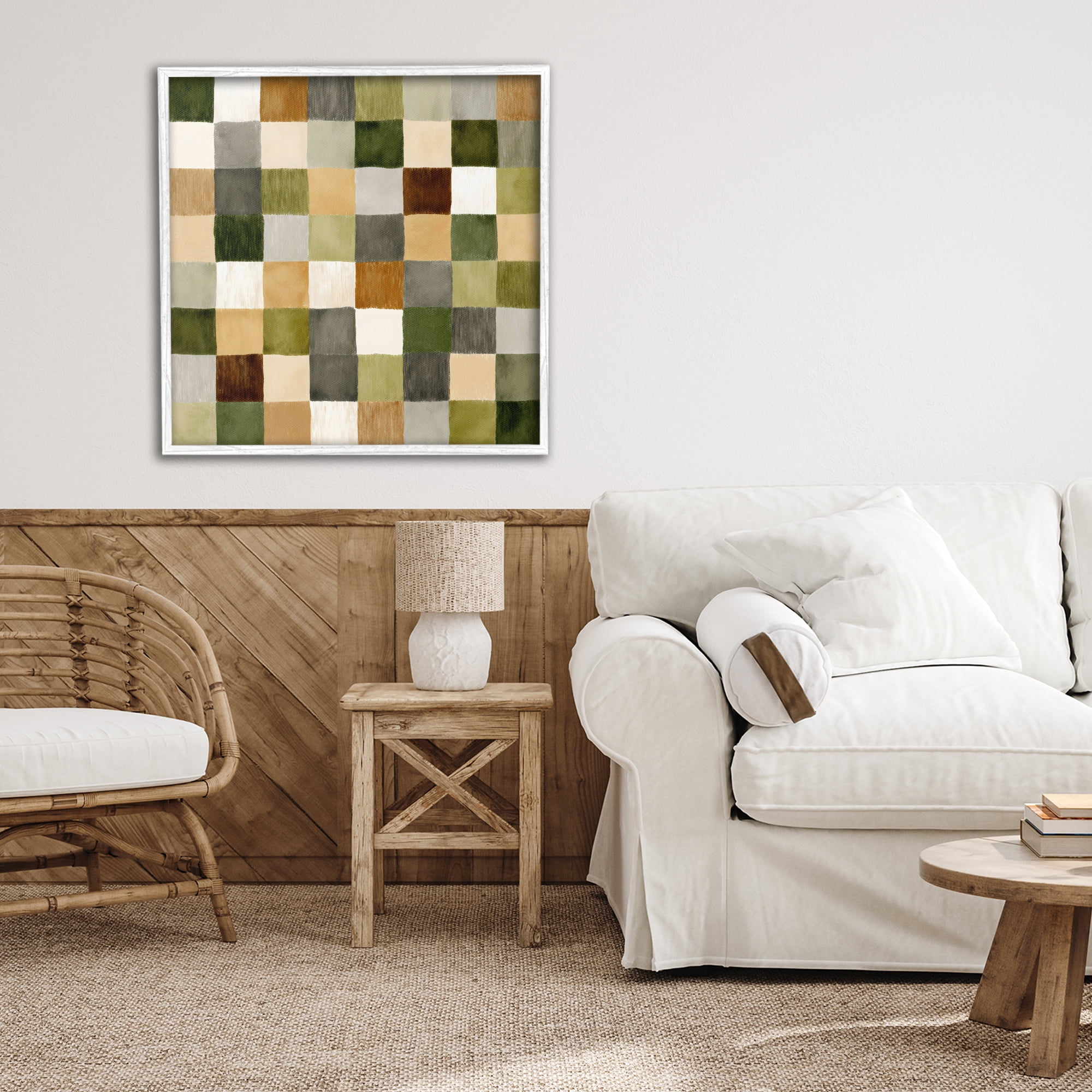 Stupell Industries Checkered Earth Tones White Framed Giclee Art, design by Petal Prints Design