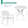 thumbnail image 6 of VIVIJASON 3-Piece Patio Furniture Dining Set, All-Weather Cast Aluminum Outdoor Bistro Set, Include 2 Dining Chairs and 31" Round Table w/ 2" Umbrella Hole for Balcony, Lawn, Garden, Backyard, White, 6 of 7