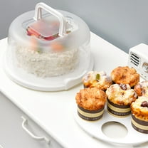Vnanda Cake Keeper with Cover & Cupcake Insert - Plastic Cupcake Carrier with Handle - Round Cake Carrier with Lid for Transport Cakes - Caddie for Travel & Includes Cake Turntable