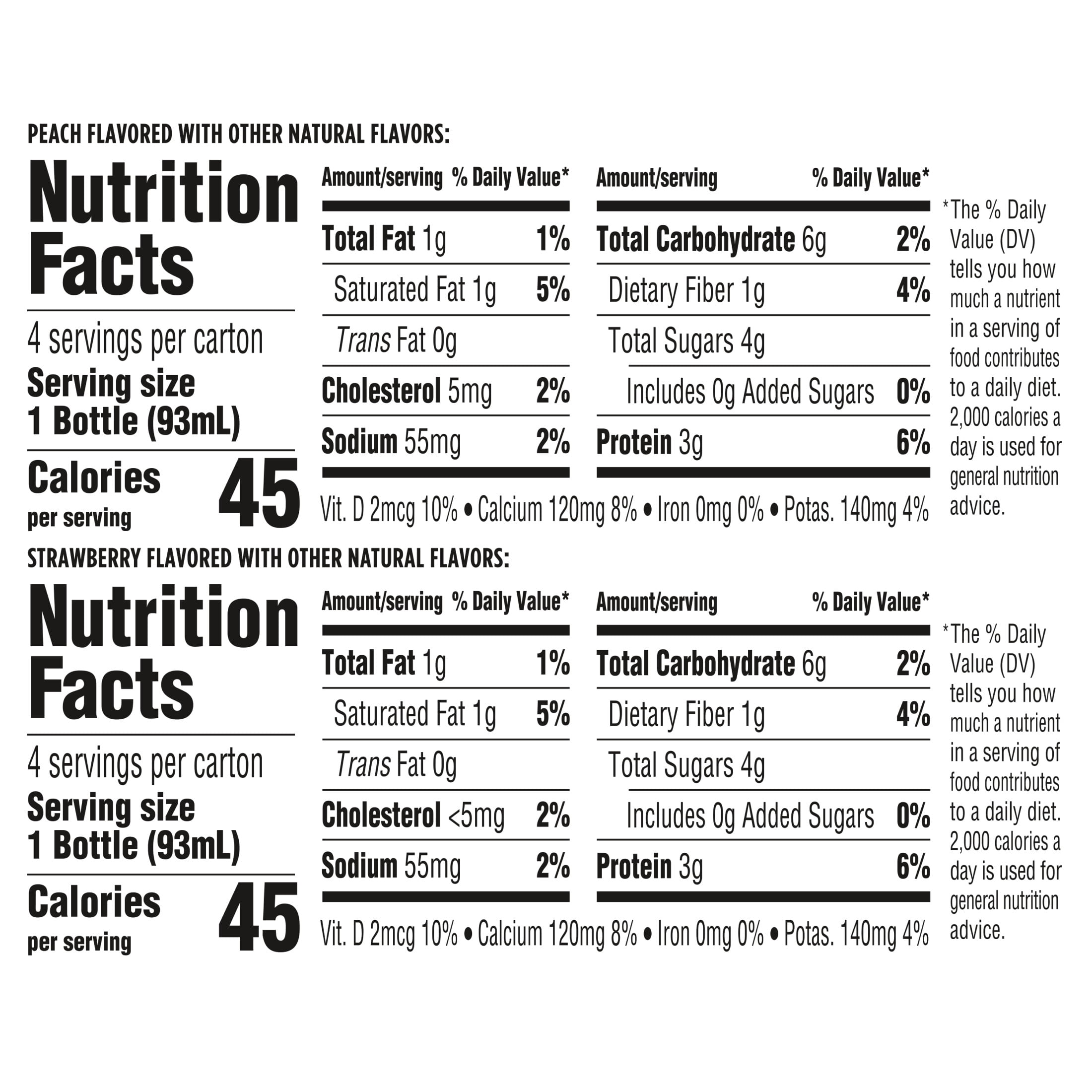 Activia ZERO 0g Added Sugar Peach and Strawberry Probiotic Dailies Low Fat Yogurt Drinks, Helps Support Gut Health, 3.1 fl oz, 8 Count