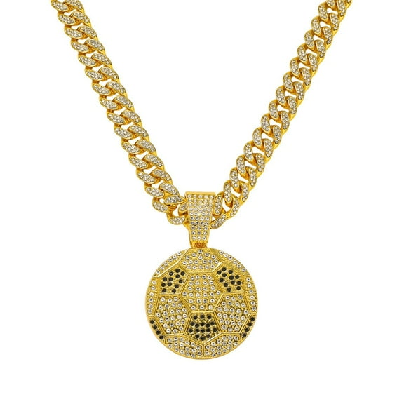 Men Women Hip Hop Football Pendant Necklace 15mm Crystal Cuban Chain HipHop Iced Out Bling Necklaces Fashion Charm Jewelry
