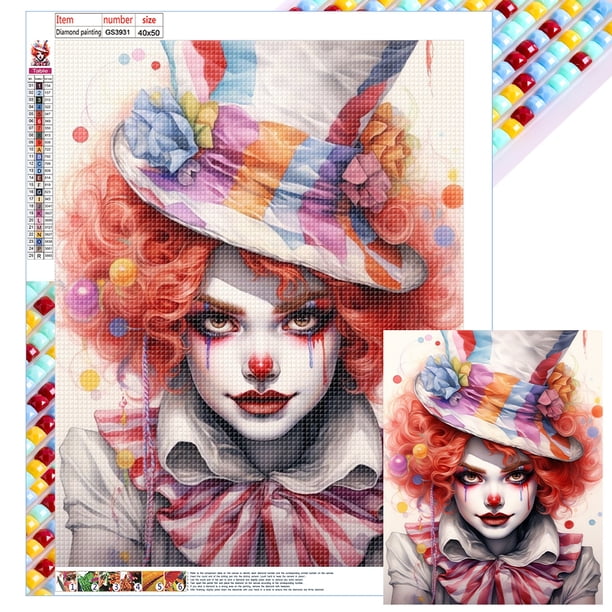 Pintura de diamante 5D DIY, kit de payaso con cuentas cuadradas completas, decoración del hogar, arte artesanal, 40x50cm