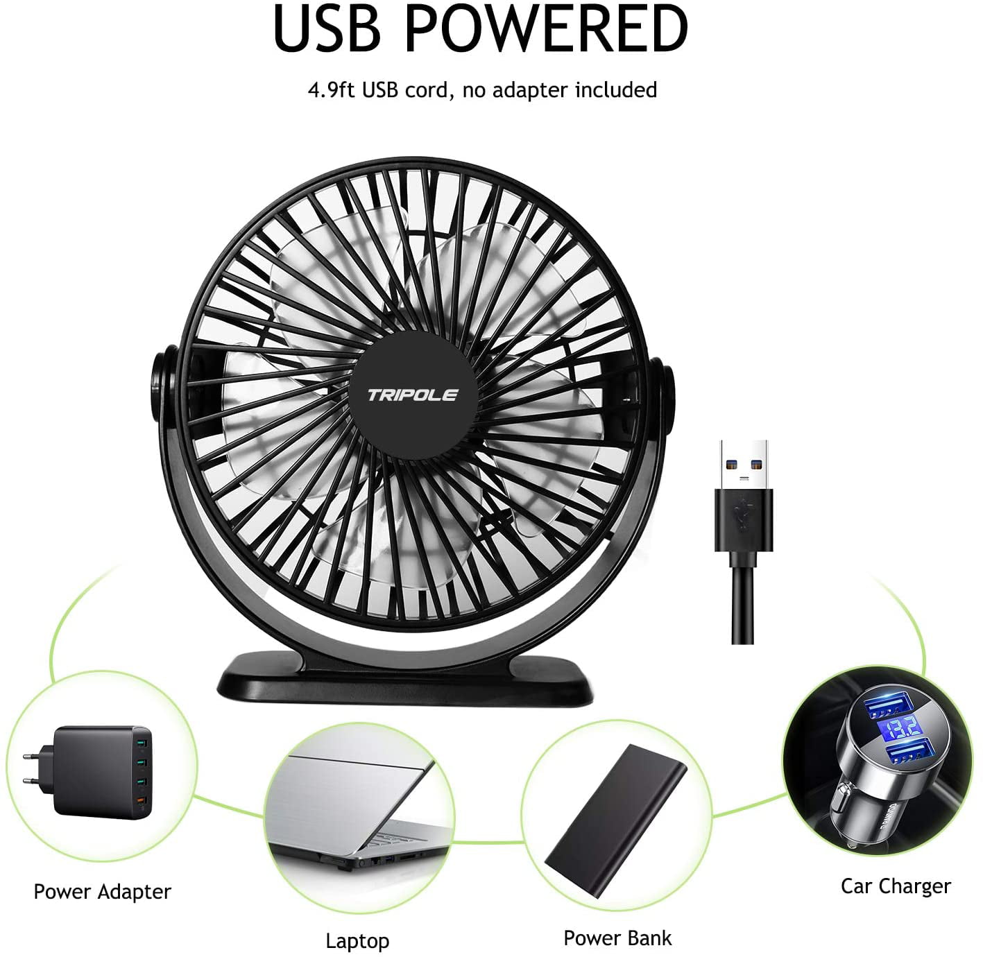 310° Adjustment Ultra Quiet Operation USB Operated Fan with 4 Speeds Mini Desk Fan Strong Airflow Portable Personal Fan for Home Office Desktop 