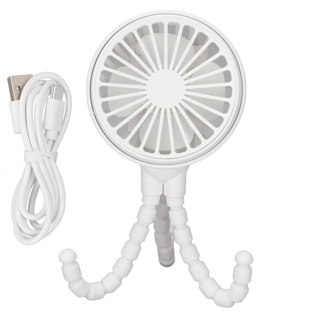 Mini ventilador portátil de 3 velocidades, giratorio 360°, recargable, con trípode flexible para oficina, dormitorio, camping, color blanco