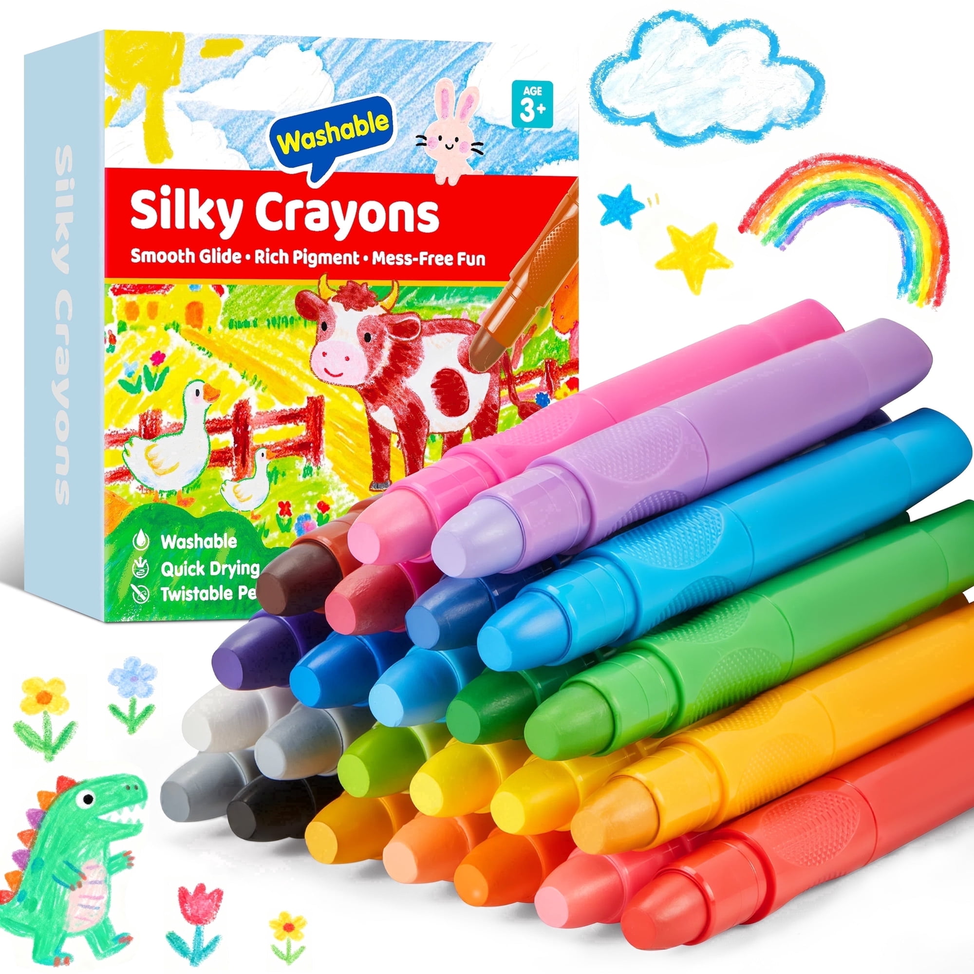 Joyfy 24 Pcs Washable Quick-Drying Silky Crayons – Art Supplies, Back to School Crayons, Birthday Gift for Boys Girls