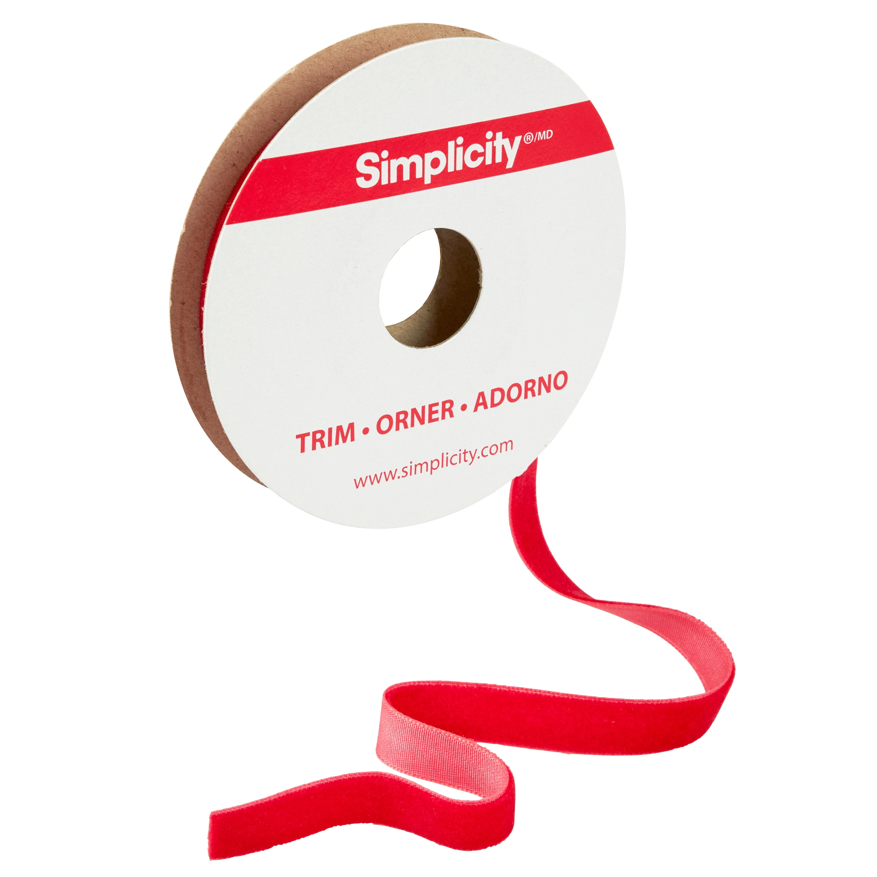 Simplicity Trim, Red 3/8 inch Velvet Trim Great for Apparel, Home Decorating, and Crafts, 3 Yards, 1 Each