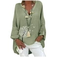 thumbnail image 3 of Lyinloo Plus Size Women Casual Long Sleeve Floral Print Loose V-neck Shirt Blouse Top Green XXXL, 3 of 5