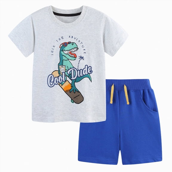 NOLDARES Toddler Baby Boy Clothes 2 Pieces Cartoon Lion Print Crewneck Short Sleeve Tee Elastic Waist Cargo Shorts Summer Outfits(White,3-4 Y)