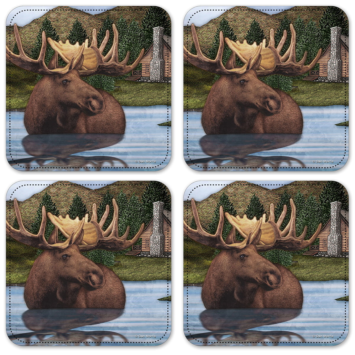 Thirstystone Stoneware Coaster Set Moose in Stream