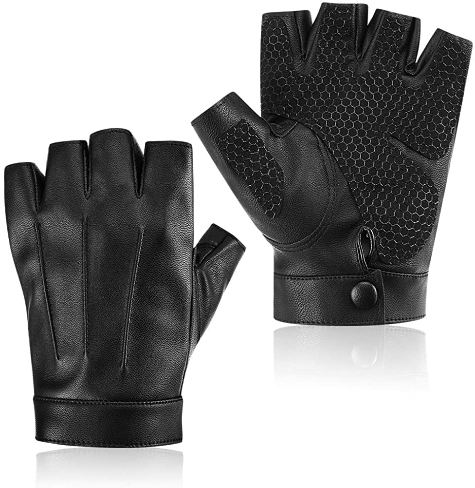 Women's Half Finger Driving Cycling Sport Leather Gloves Black White Color 