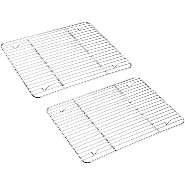 Juego de 2 rejillas para enfriar, rejillas para enfriar pasteles de acero inoxidable para asar, hornear, asar a la parrilla, enfriar, 21,5 x 16 x 1,5 cm, saludables y duraderas, inoxidables y aptas