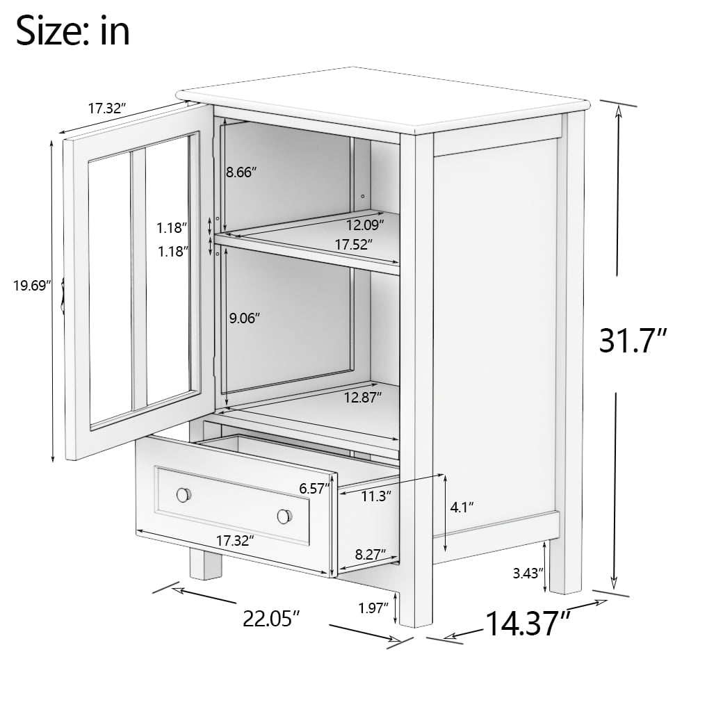 GIA Design Group Modern White Buffet Cabinet Glass Doors,Sideboard Kitchen Cupboard Dining Room