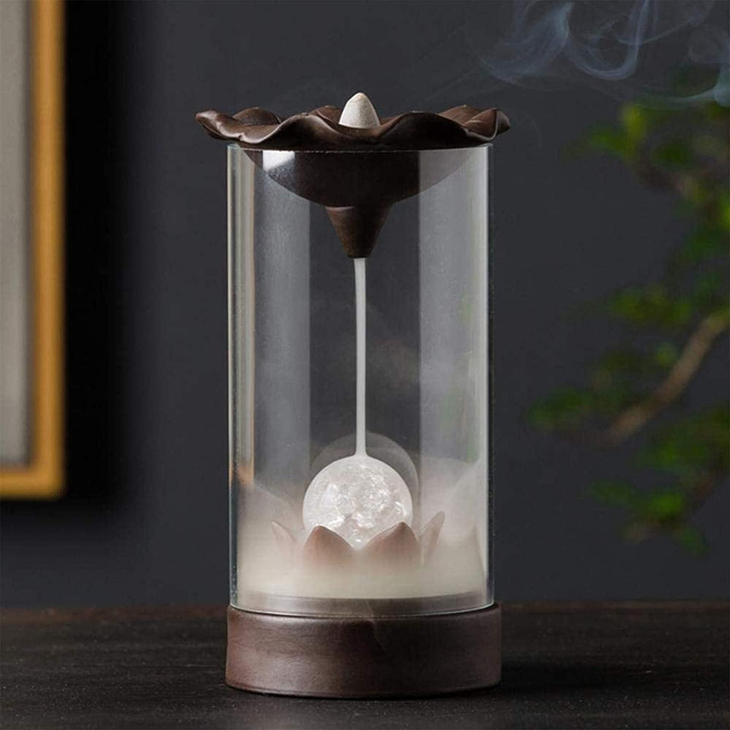 Incense Burner Skull Backflow Incense Holder with LED Lamp Windproof Acrylic 