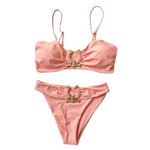 Conjunto de bikini para mujer, de de dos piezas, de de Copa acolchada Verano cinturo Tankini Rosado