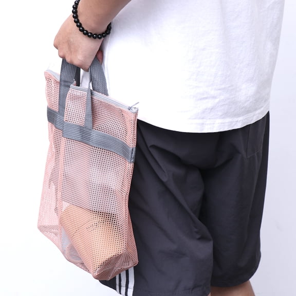UEETEK Large Mesh Zippered Pouch Tote Bag for Women, Nylon Beach Bag with Spacious Storage for Grocery and Daily Use