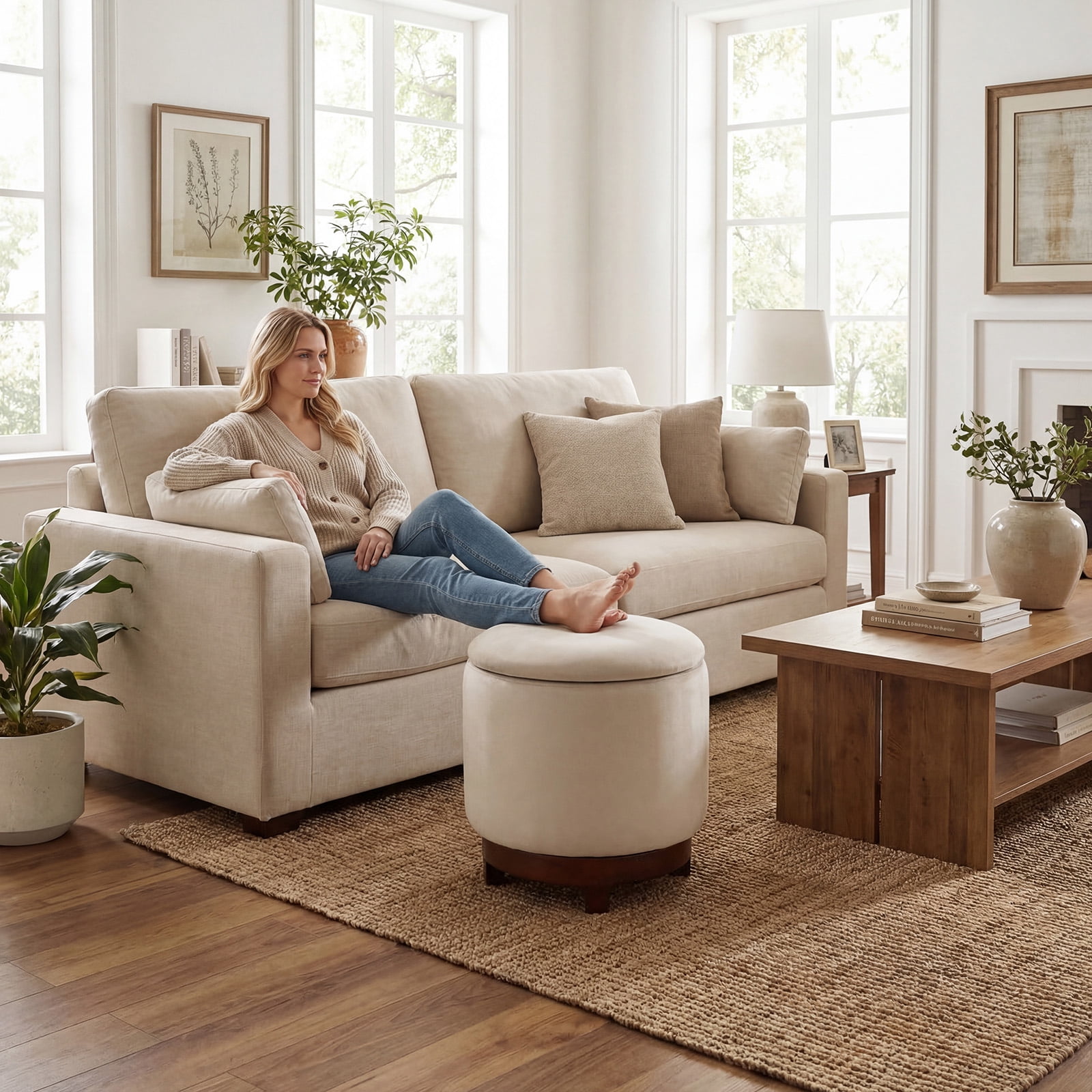 Costway 360° Swivel Velvet Foot Rest with Hidden Storage, 400 Lbs Weight Capacity for Home White and Walnut