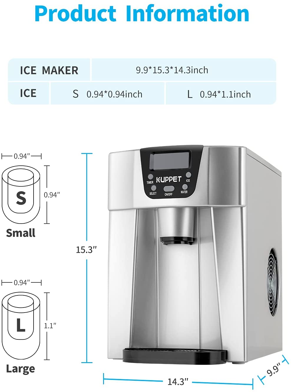 Home & Kitchen Specialty Appliances Produces 36 lbs Ice in 24 Hours LED Display Ready in 6min